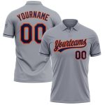 Personalized Custom Team Name and Number Vapor Golf Polo Shirt - Gray Navy-Orange Performance Design Personalized Gray Navy-Orange