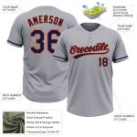Personalized Unisex Softball Jersey Gray Navy-Orange Two-Button Design Personalized Gray Navy-Orange Two-Button Unisex Softball