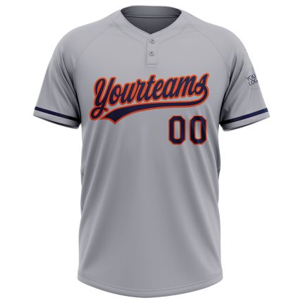 Personalized Unisex Softball Jersey Gray Navy-Orange Two-Button Design Personalized Gray Navy-Orange Two-Button Unisex Softball