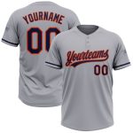 Personalized Unisex Softball Jersey Gray Navy-Orange Two-Button Design Personalized Gray Navy-Orange Two-Button Unisex Softball