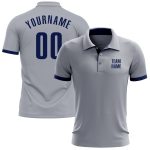 Custom Team Name Number Golf Polo Shirt Gray Navy Performance Personalized Personalized Gray Navy Performance Golf Polo Shirt