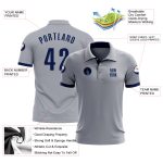 Custom Team Name Number Golf Polo Shirt Gray Navy Performance Personalized Personalized Gray Navy Performance Golf Polo Shirt