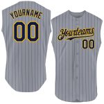 Personalized Custom Name and Number Gray Navy Pinstripe Gold Sleeveless Baseball Jersey Personalized Gray Navy Pinstripe
