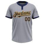 Custom Name Number Personalized Gray Navy Pinstripe Softball Jersey Unisex Two-Button Gold Personalized Gray Navy Pinstripe