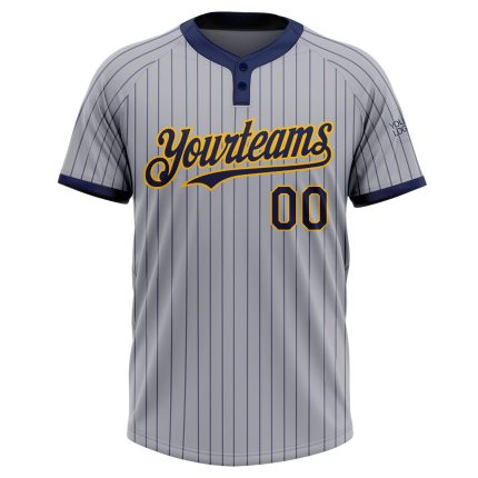 Custom Name Number Personalized Gray Navy Pinstripe Softball Jersey Unisex Two-Button Gold Personalized Gray Navy Pinstripe