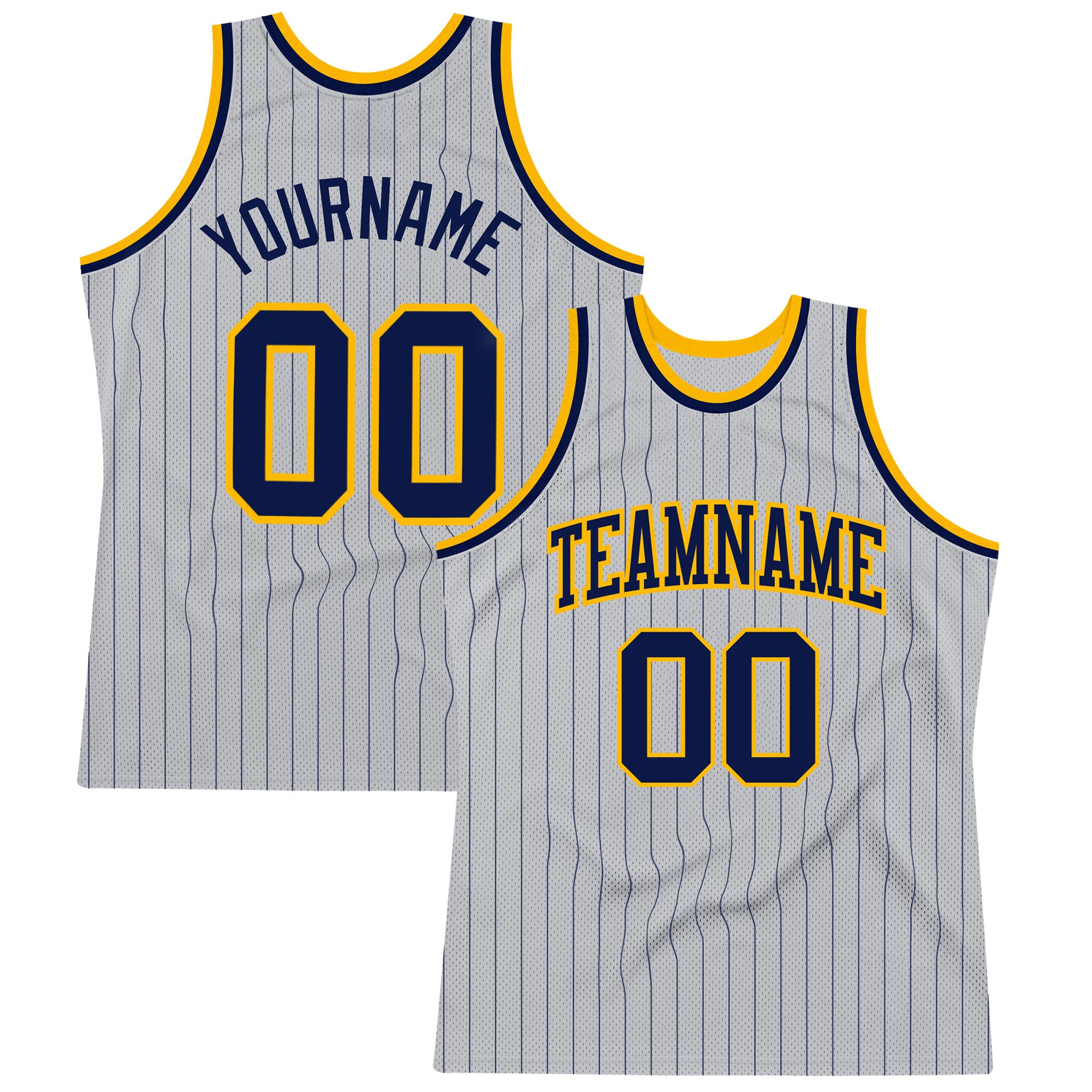 Custom Name Number Navy-Gold Basketball Jersey Personalized Gray Navy Pinstripe Authentic Design Personalized Gray Navy Pinstripe