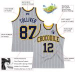 Custom Name Number Navy-Gold Basketball Jersey Personalized Gray Navy Pinstripe Authentic Design Personalized Gray Navy Pinstripe