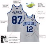 Custom Basketball Jersey - Personalized Gray Navy Pinstripe with Team Name & Number - Authentic Light Blue Accent Personalized