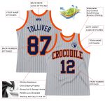 Custom Personalized Basketball Jersey with Navy-Orange Gray Pinstripe - Team Name and Number Personalized Gray Navy Pinstripe