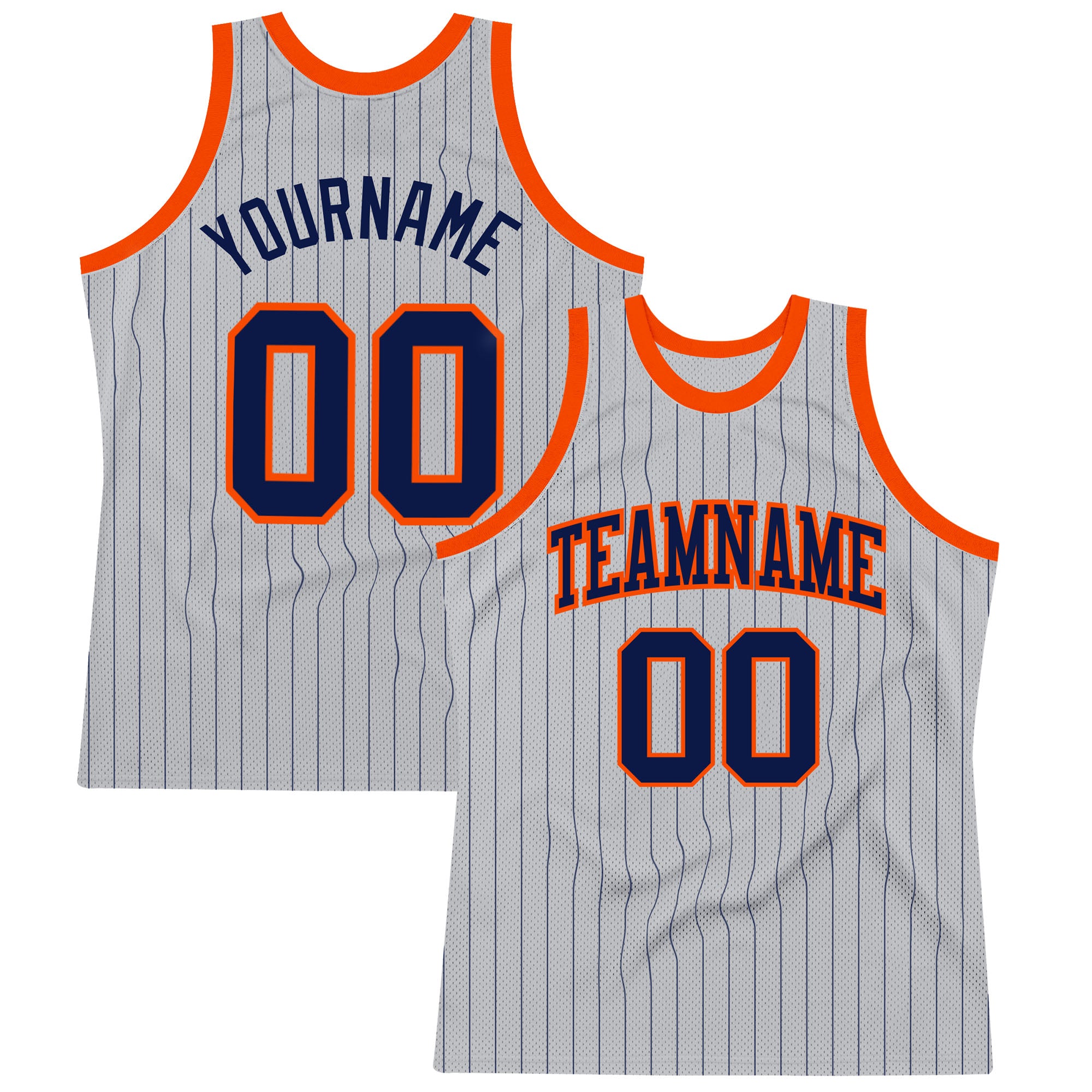 Custom Personalized Basketball Jersey with Navy-Orange Gray Pinstripe - Team Name and Number Personalized Gray Navy Pinstripe