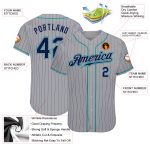 Custom Name and Number Authentic Baseball Jersey Navy Gray Teal Pinstripe - Personalized Team Apparel Personalized Gray Navy