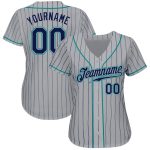 Custom Name and Number Authentic Baseball Jersey Navy Gray Teal Pinstripe - Personalized Team Apparel Personalized Gray Navy