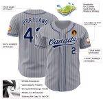 Personalized Navy and White Pinstripe Baseball Jersey - Authentic Gray Style Personalized Gray Navy Pinstripe Navy-White