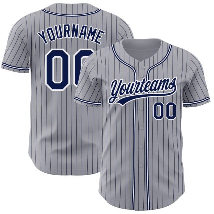 Personalized Navy and White Pinstripe Baseball Jersey - Authentic Gray Style Personalized Gray Navy Pinstripe Navy-White