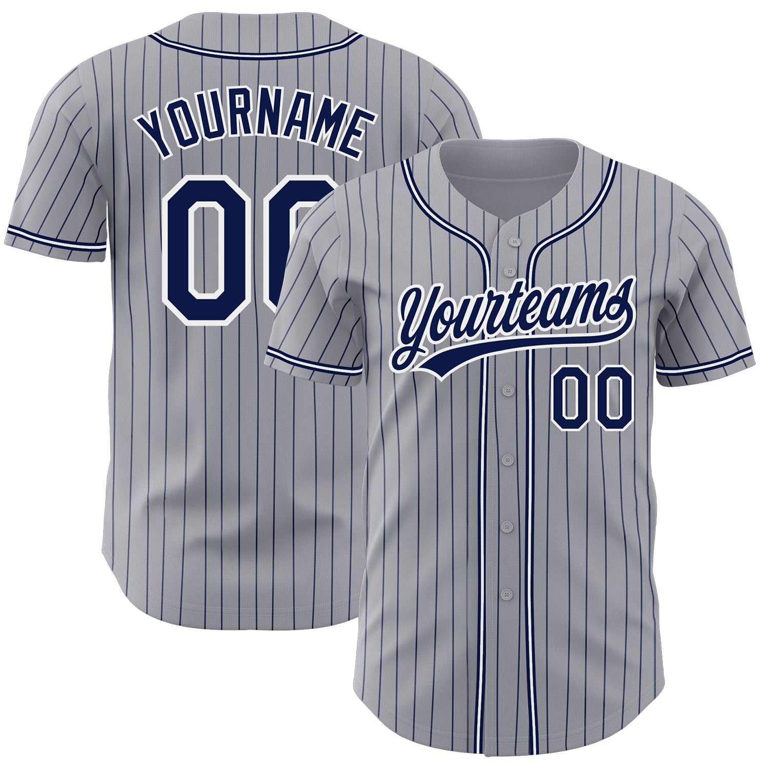 Personalized Navy and White Pinstripe Baseball Jersey - Authentic Gray Style Personalized Gray Navy Pinstripe Navy-White