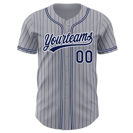 Personalized Navy and White Pinstripe Baseball Jersey - Authentic Gray Style Personalized Gray Navy Pinstripe Navy-White
