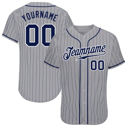Personalized Custom Name Number Baseball Jersey Gray Navy Pinstripe Navy White Authentic Personalized Gray Navy Pinstripe
