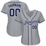 Personalized Custom Name Number Baseball Jersey Gray Navy Pinstripe Navy White Authentic Personalized Gray Navy Pinstripe