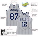 Custom Name and Number Personalized Gray Navy Pinstripe Basketball Jersey - Authentic Team Gear Personalized Gray Navy Pinstripe