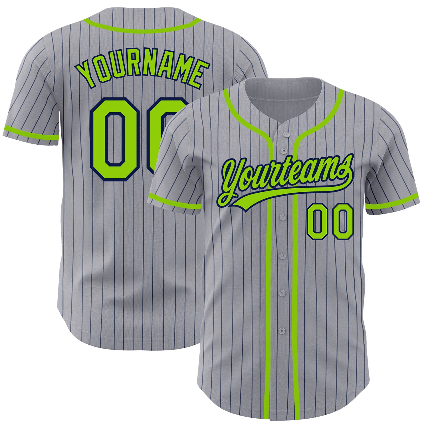 Custom Name Number Baseball Jersey Personalized Gray Navy Pinstripe Neon Green Authentic Style Personalized Gray Navy Pinstripe