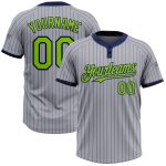 Customizable Gray Navy Pinstripe Softball Jersey with Neon Green Two-Button Design - Personalized Team Name & Number Personalized