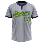 Customizable Gray Navy Pinstripe Softball Jersey with Neon Green Two-Button Design - Personalized Team Name & Number Personalized