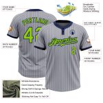 Customizable Gray Navy Pinstripe Softball Jersey with Neon Green Two-Button Design - Personalized Team Name & Number Personalized