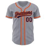 Custom Team Baseball Jersey - Personalized Gray Navy Pinstripe with Orange Name and Number Personalized Gray Navy Pinstripe