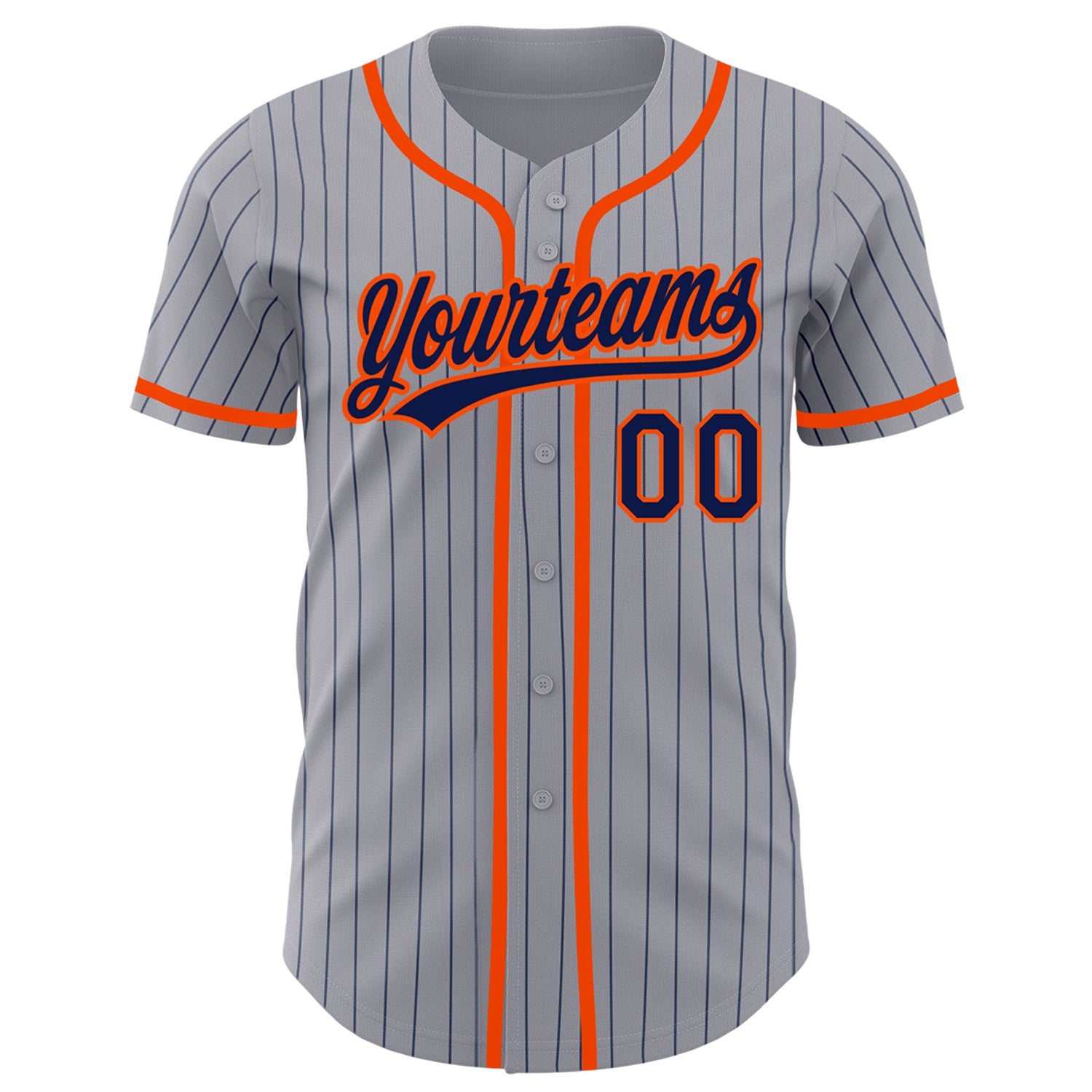 Personalized Gray Navy Pinstripe Orange Authentic Baseball Jersey Team Custom Name and Number Custom Team Baseball Jersey - Personalized Gray Navy Pinstripe with Orange Name and Number Personalized Gray Navy Pinstripe - Image 2