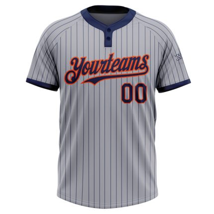 Custom Name and Number Gray Navy Pinstripe Orange Two-Button Unisex Softball Jersey - Personalized Team Apparel Personalized