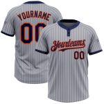 Custom Name and Number Gray Navy Pinstripe Orange Two-Button Unisex Softball Jersey - Personalized Team Apparel Personalized