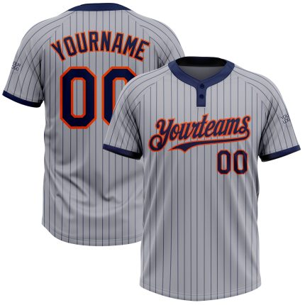Custom Name and Number Gray Navy Pinstripe Orange Two-Button Unisex Softball Jersey - Personalized Team Apparel Personalized