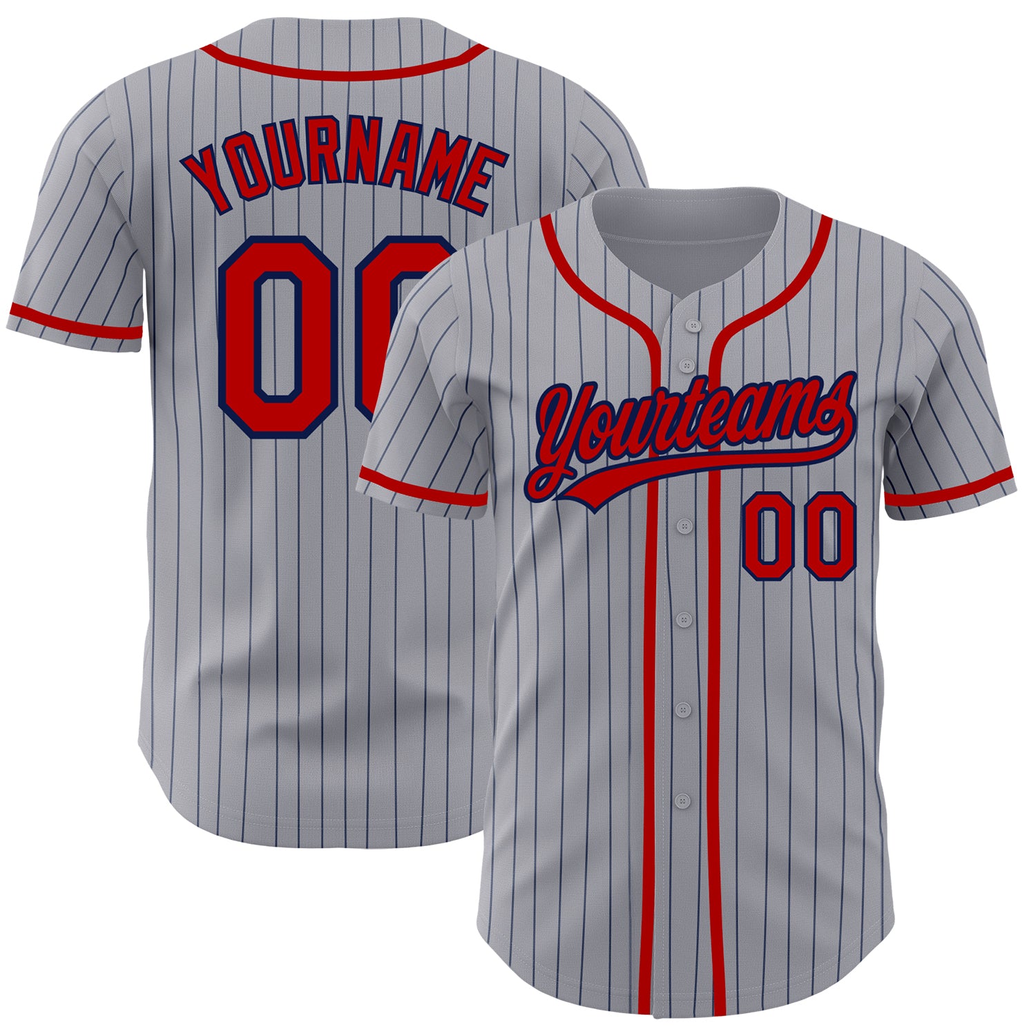 Custom Name and Number Personalized Gray Navy Pinstripe Red Baseball Jersey Authentic Team Gear Personalized Gray Navy Pinstripe
