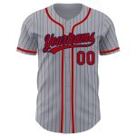 Custom Name and Number Personalized Gray Navy Pinstripe Red Baseball Jersey Authentic Team Gear Personalized Gray Navy Pinstripe