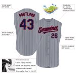 Personalized Authentic Gray Navy Red Sleeveless Baseball Jersey with Pinstripe Design Personalized Gray Navy Pinstripe Red