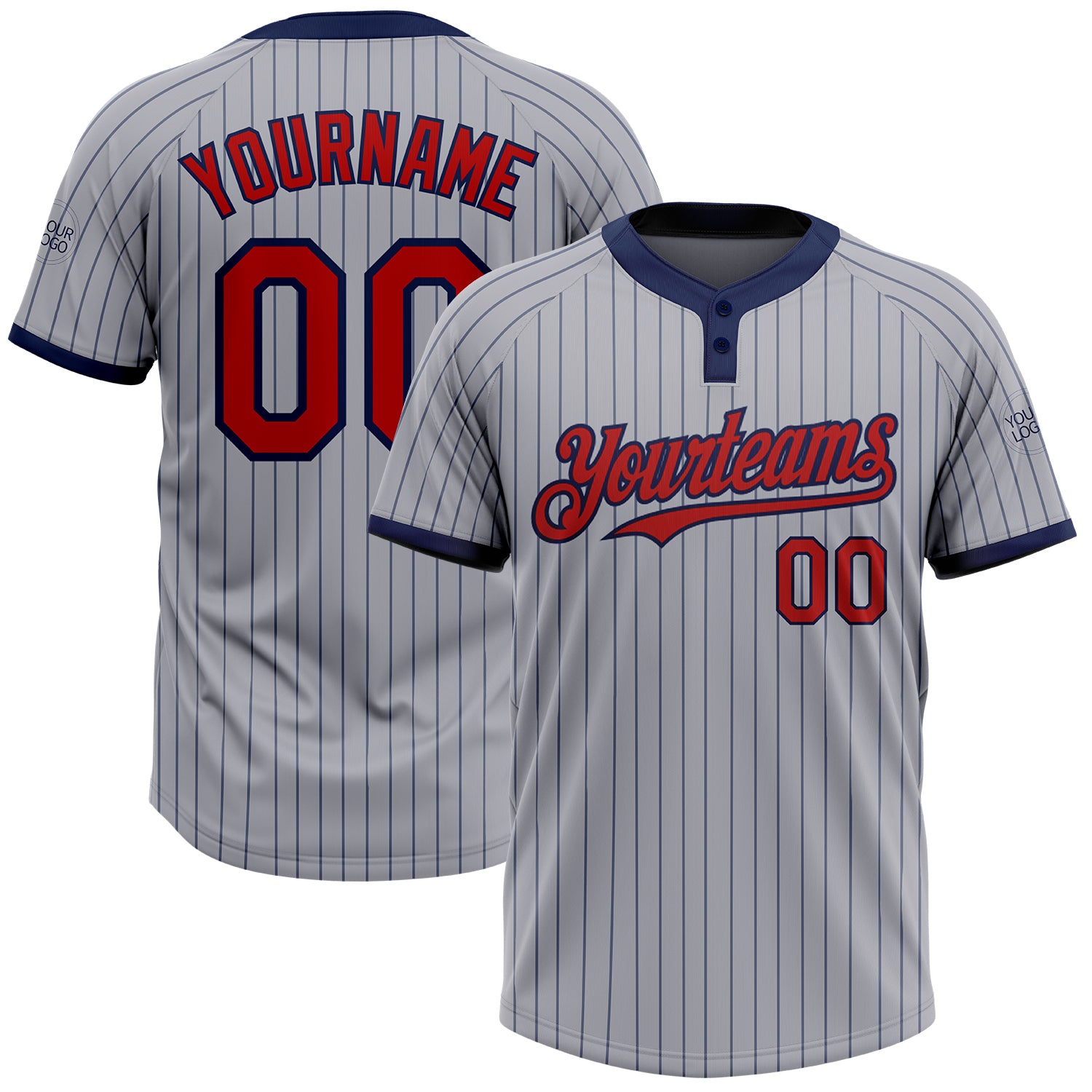 Custom Name Number Gray Navy Pinstripe Softball Jersey Unisex Two-Button Personalized Team Apparel Personalized Gray Navy