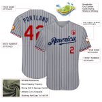 Custom Name and Number Authentic Baseball Jersey - Personalized Gray Navy Pinstripe Red-White Personalized Gray Navy Pinstripe