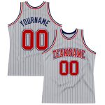 Custom Personalized Basketball Jersey with Pinstripe Design - Gray Navy Red-White, Team Name and Number Personalized Gray