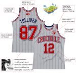 Custom Personalized Basketball Jersey with Pinstripe Design - Gray Navy Red-White, Team Name and Number Personalized Gray