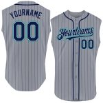 Custom Name and Number Personalized Authentic Baseball Jersey Gray Navy Pinstripe Teal Sleeveless Personalized Gray Navy