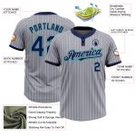 Custom Name and Number Softball Jersey - Gray Navy Pinstripe Teal Unisex Two-Button Design Personalized Gray Navy Pinstripe