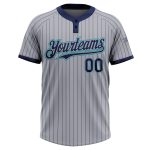 Custom Name and Number Softball Jersey - Gray Navy Pinstripe Teal Unisex Two-Button Design Personalized Gray Navy Pinstripe