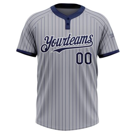 Custom Gray Navy Pinstripe Softball Jersey with Name and Number - Unisex Two-Button Design Personalized Gray Navy Pinstripe