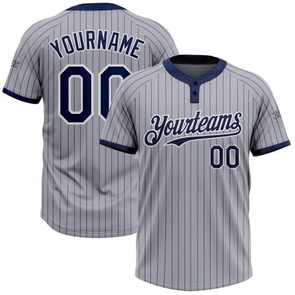 Custom Gray Navy Pinstripe Softball Jersey with Name and Number - Unisex Two-Button Design Personalized Gray Navy Pinstripe