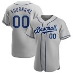 Custom Name and Number Baseball Jersey in Gray Navy Powder Blue - Personalized Authentic Team Apparel Personalized Gray Navy-Powder