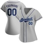 Custom Name and Number Baseball Jersey in Gray Navy Powder Blue - Personalized Authentic Team Apparel Personalized Gray Navy-Powder