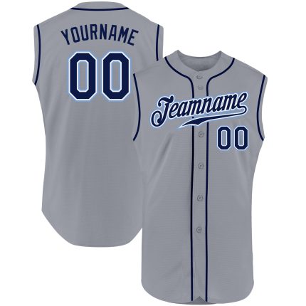 Custom Name & Number Personalized Baseball Jersey - Authentic Sleeveless in Gray, Navy & Powder Blue Personalized Gray Navy-Powder