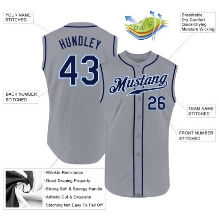 Custom Name & Number Personalized Baseball Jersey - Authentic Sleeveless in Gray, Navy & Powder Blue Personalized Gray Navy-Powder