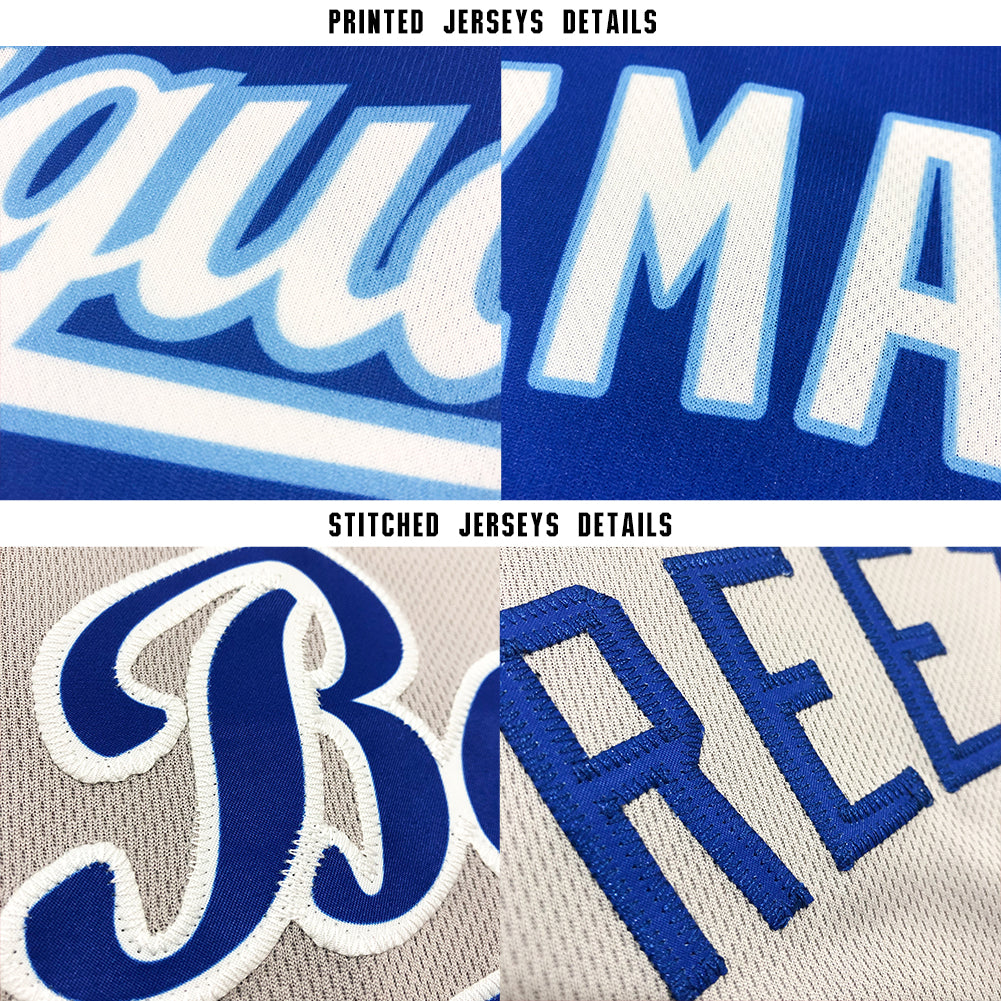 Personalized Gray Navy-Powder Blue Baseball Jersey Team Custom Name and Number Custom Team Baseball Jersey with Personalized Name and Number - Gray Navy-Powder Blue Personalized Gray Navy-Powder Blue - Image 6