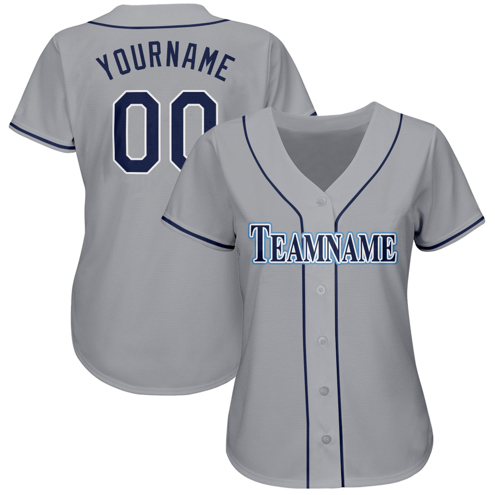 Personalized Gray Navy-Powder Blue Baseball Jersey Team Custom Name and Number Custom Team Baseball Jersey with Personalized Name and Number - Gray Navy-Powder Blue Personalized Gray Navy-Powder Blue - Image 2
